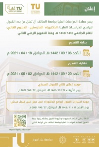 جامعة الطائف تعلن موعد القبول للدراسات العليا